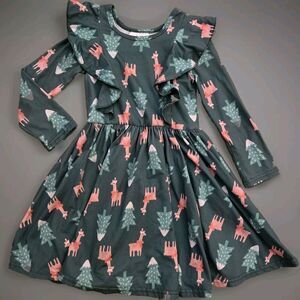 Dot Dot Smile Girls Green Christmas Tree Ballerina‎ Soft Twirl Dress Sz 3/4
